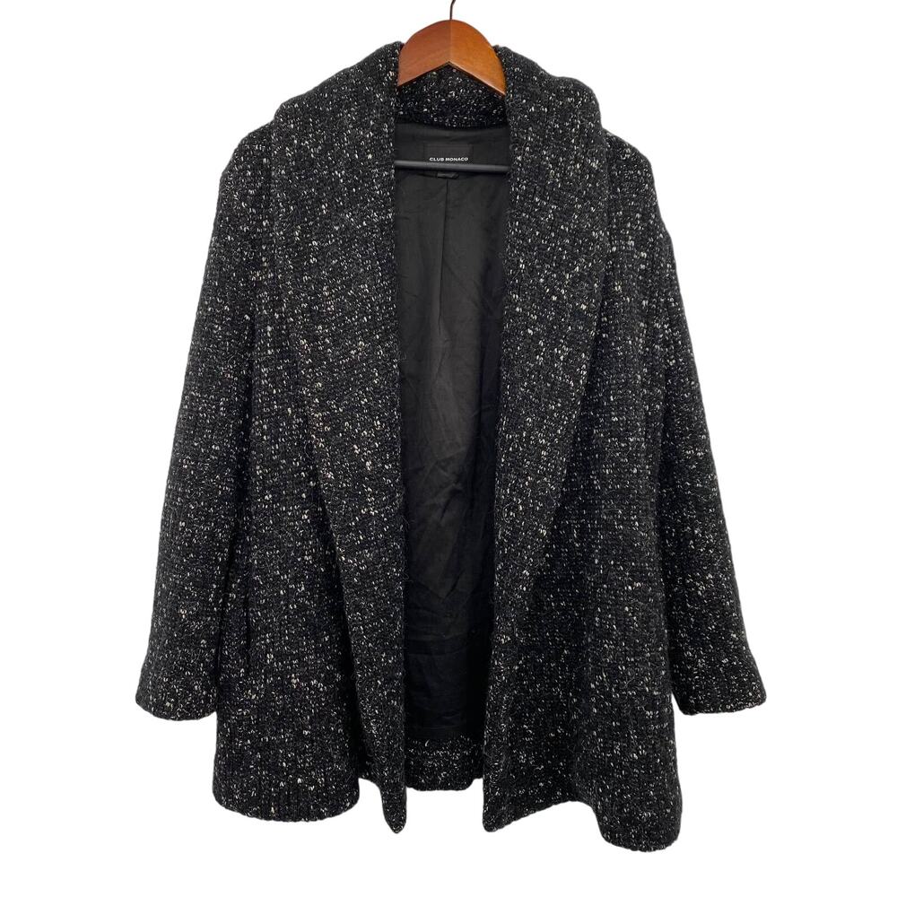Club Monaco Chunky Knit Sweater Jacket Black Wool Mohair Alpaca Blend Womens S